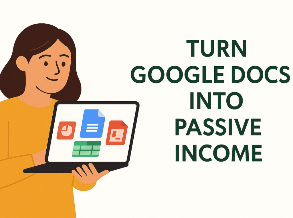 Flat-style digital illustration promoting the idea of earning passive income by selling Google Docs templates.